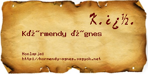 Körmendy Ágnes névjegykártya